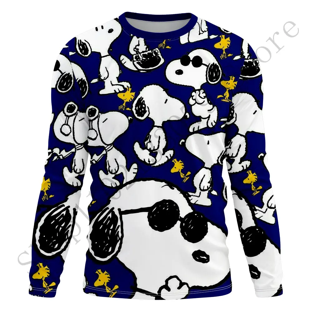 2024 men's new 3D printed Snoopy round neck long sleeved T-shirt for children's street leisure sports cosplay long sleeved shirt