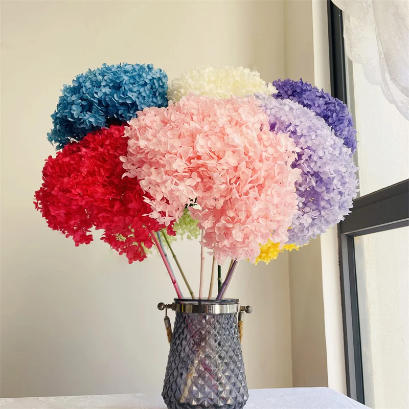 

Colorful Preserved Hydrangea Home Decoration Real Dried Flowers Natural Hydrangea Flowers with Stem for Wedding Table Decor DIY