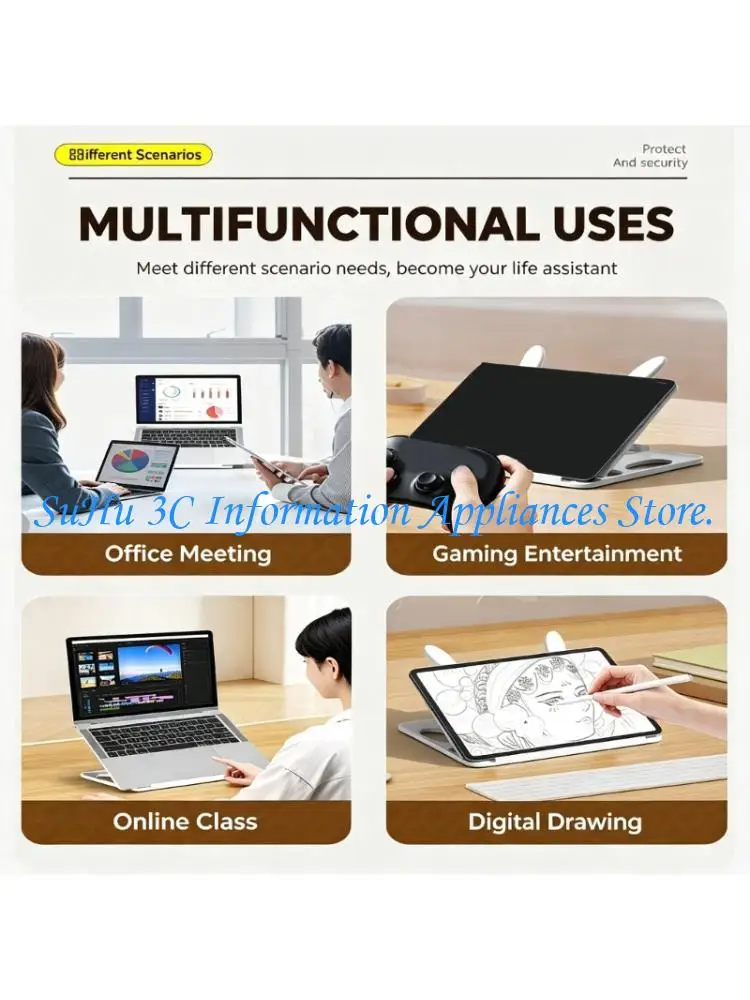  Notebook Stand with 360 Rotating Base, Desk Support for Laptop Viewing, Office Work, and Flat Carry Storage Daily