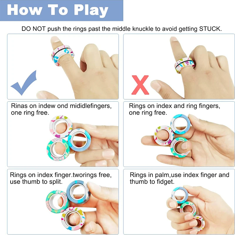 3 個の新しいアップグレードフィジェット磁気リング抗ストレスおもちゃカラフルな磁石スピナーリングストレスを軽減指先のおもちゃ大人用
