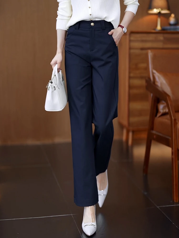 

Cotton High Waist Straight Leg Suit Pants Women's Spring Autumn New Style Slimming Narrow Wide Leg Casual Trousers