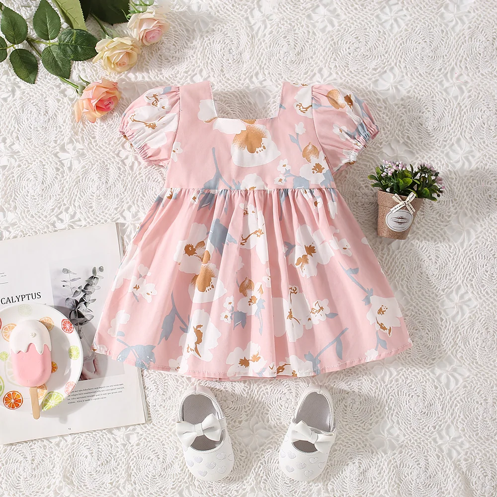 

Summer New White Flower Short Sleeved Baby Girl Dress, Sweet Bow Children'S Clothing For Babies Aged 9 Months To 3 Years
