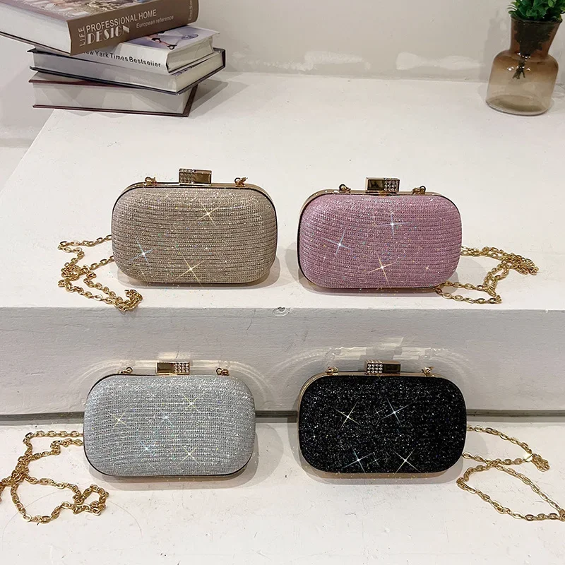 

2023 New Women Evening Clutch Bag Sequin Clutch Female Sparkling Diamond Day Chain Shoulder Bag Wedding Purse Party Banquet Bag