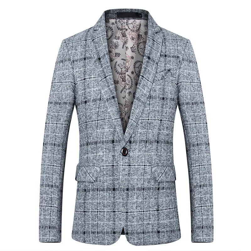 Mens Blazer 2024 Boutique Woolen Suit Jacket / Male Business Plaid Slim Fit Party Dress Blazer Coat Fashion Casual  Men Clothing