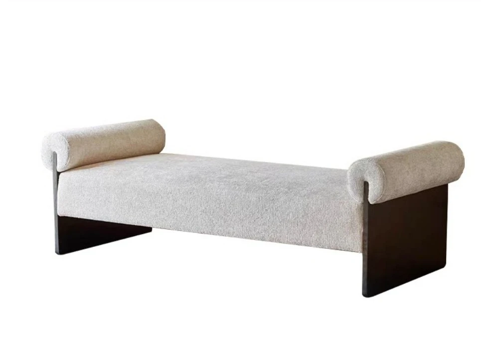 

LMM Italian minimalist armrest bench solid wood tripod fabric living room shoe changing stool
