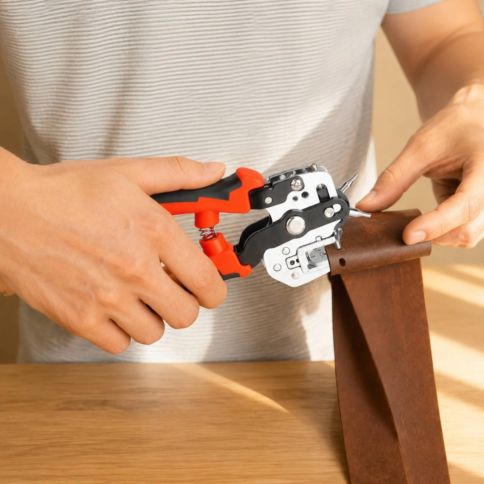 

Leather Belt Hole Puncher Labor-Saving Leather Hole Perforate Tool Revolving Perforate Pliers Hardened Steel Punches Sturdy Duty