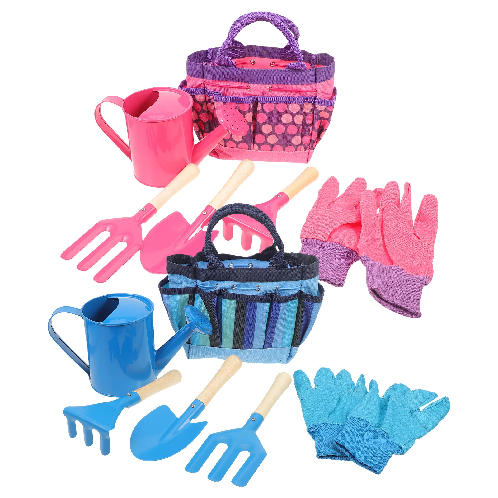 2 set Garden Tools Set For Kids Outdoor Planting Wooden Handles Safe Edges Gardening Tool Kit With Watering Can