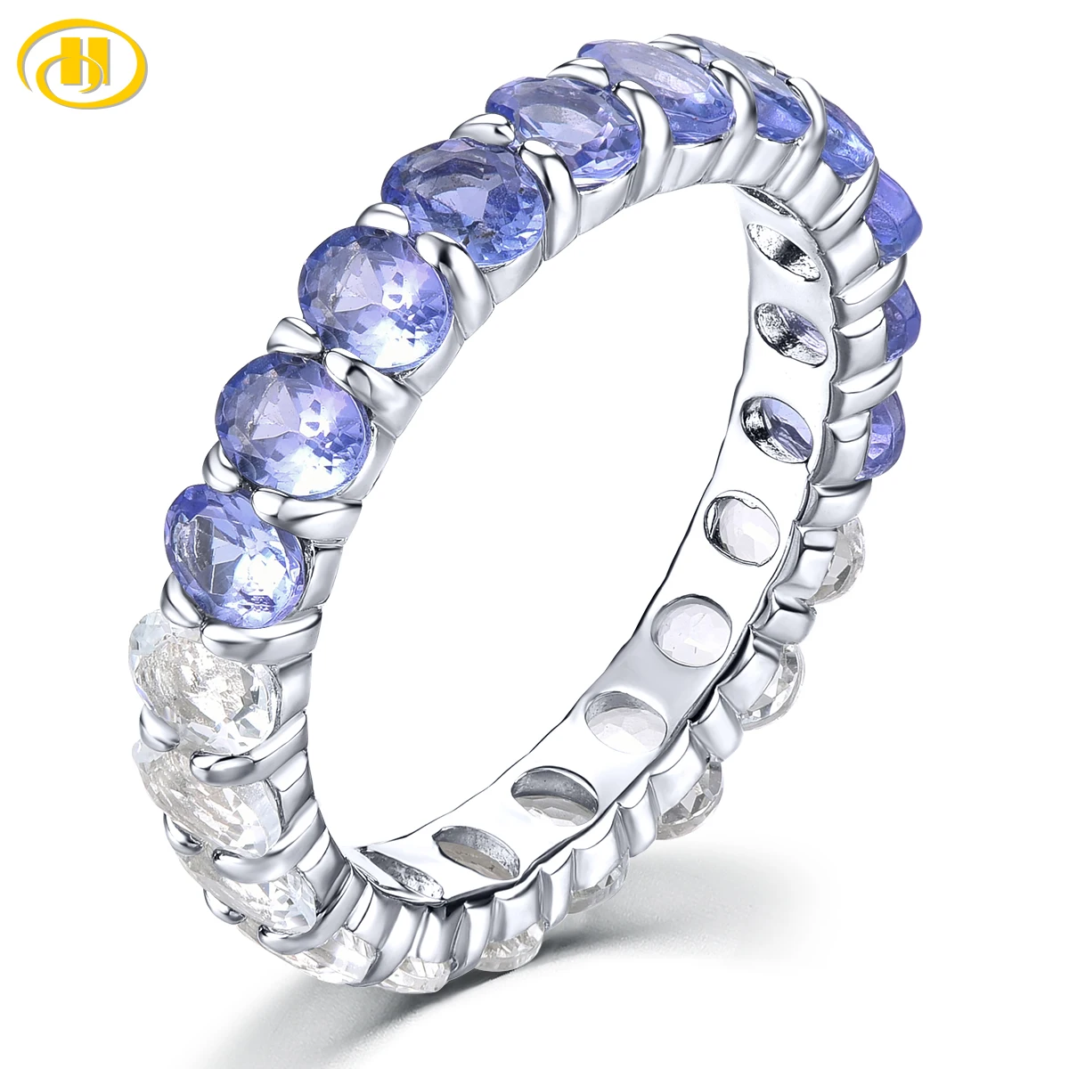 

Natural Tanzanite White Topaz Solid Sterling Silver Rings 3.8 Carats Genuine Gemstone Classic Special Design Enternity Ring