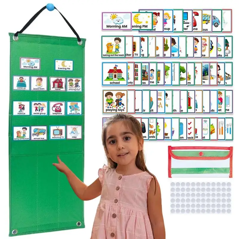 

Visual Schedule Calendar For Kids Daily Routine Chart With 70 Cards Calendar Pocket Autism Learning Behavioral Tool School Toys