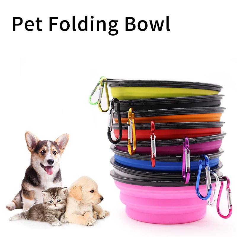 

Dog Feeder Pet Folding Bowl Anti-Tip Dog Food Bowl Outdoor Travel Quick Folding Space-saving Portable Hook Silicone Dog Bowl