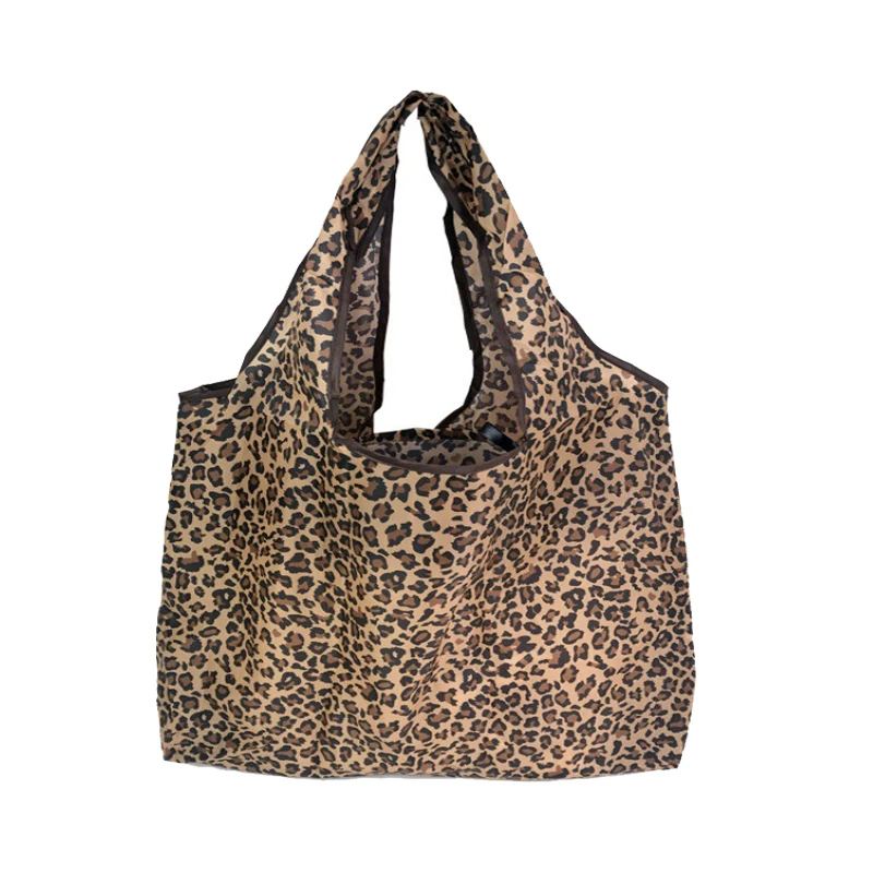 Large Capacity Leopard Print Hand Shopping Bag Women\'s Daily Folding Handbag