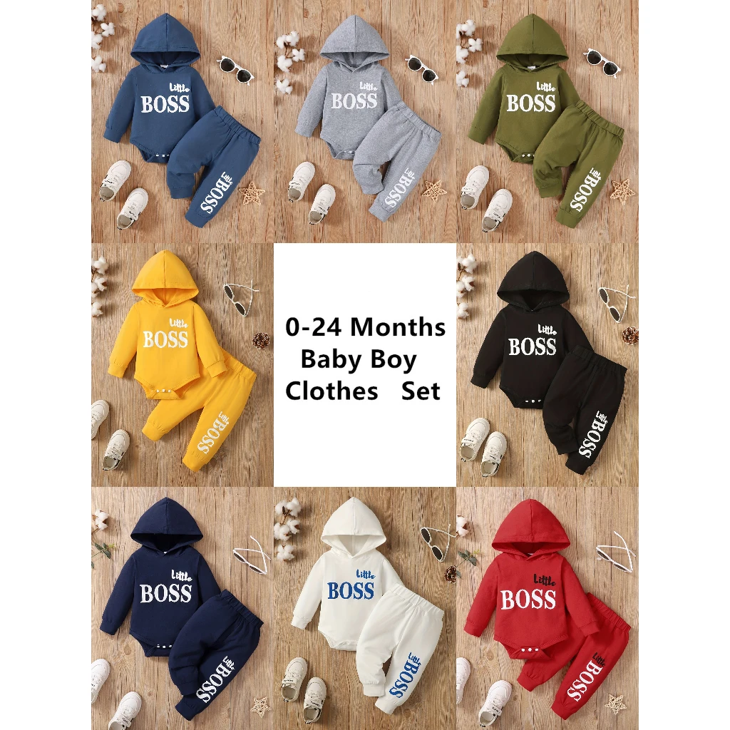 3-24 Months Newborn Baby Boy Clothing Suit Long Sleeve Hooded Romper+Pants Spring&Autumn Sports Style Toddler boy 2PCS Clothes