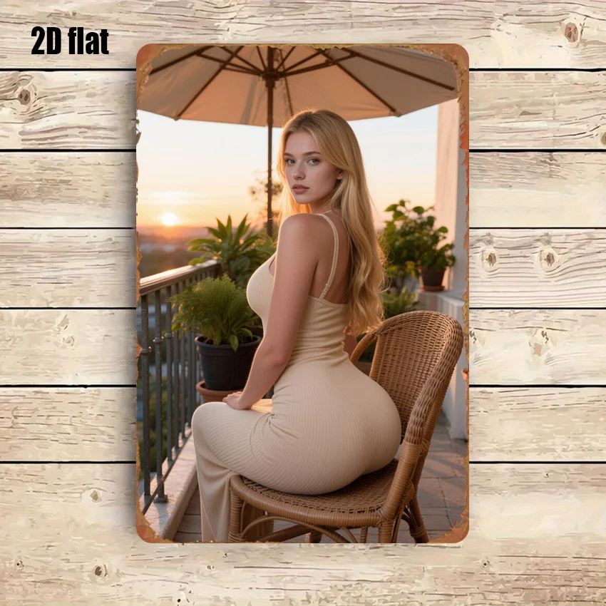 2D Metal Sign Sunset Elegant Woman Silhouette Wall Art Decor 8x12in for Living Room Game Room