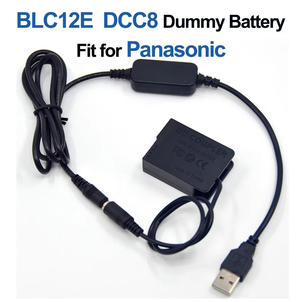 

BLC12E Dummy Battery Full Decoded DCC8 DC Coupler USB to DC Cable for Panasonic Lumix GX8 FZ2500 FZ1000 FZ300 FZ200 G80 G81