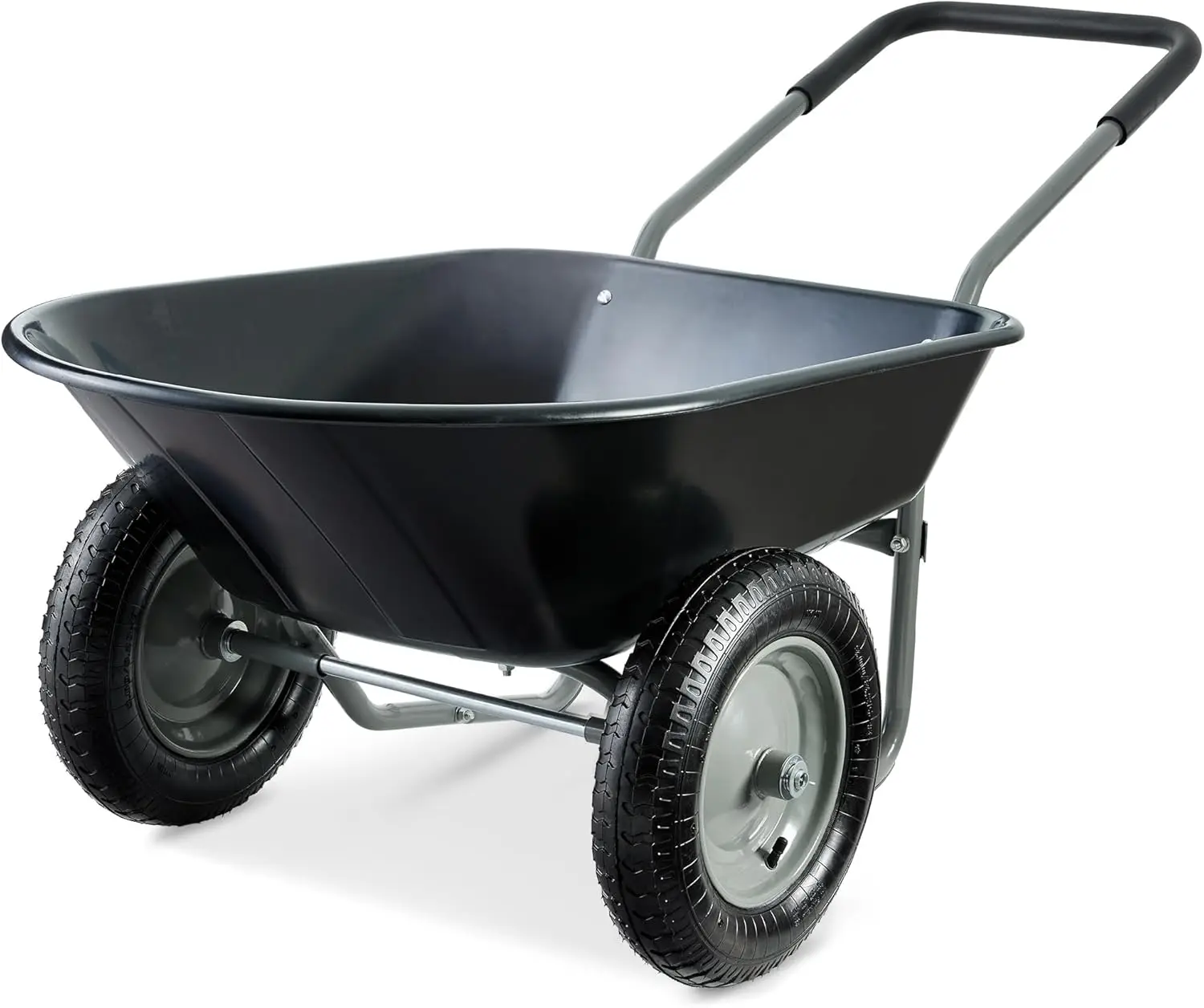 

Dual-Wheel Home Utility Yard Wheelbarrow Garden Cart w/Built-in Stand for Lawn, Gardening, Construction - Black