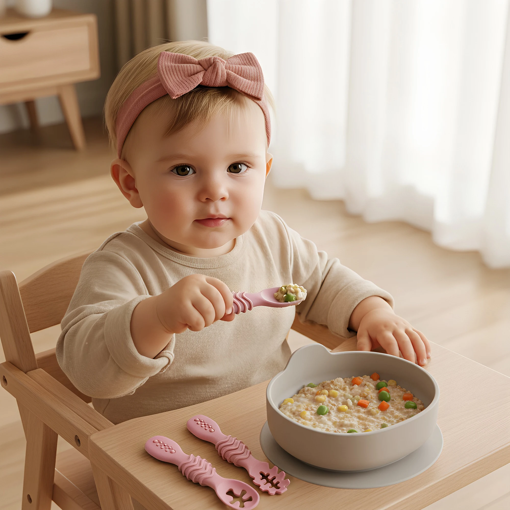 2pcs Silicone Baby Spoon Set, Stylish Minimalist Design, Baby Feeding Accessory, Dishwasher Washable, Ideal Baby Gift