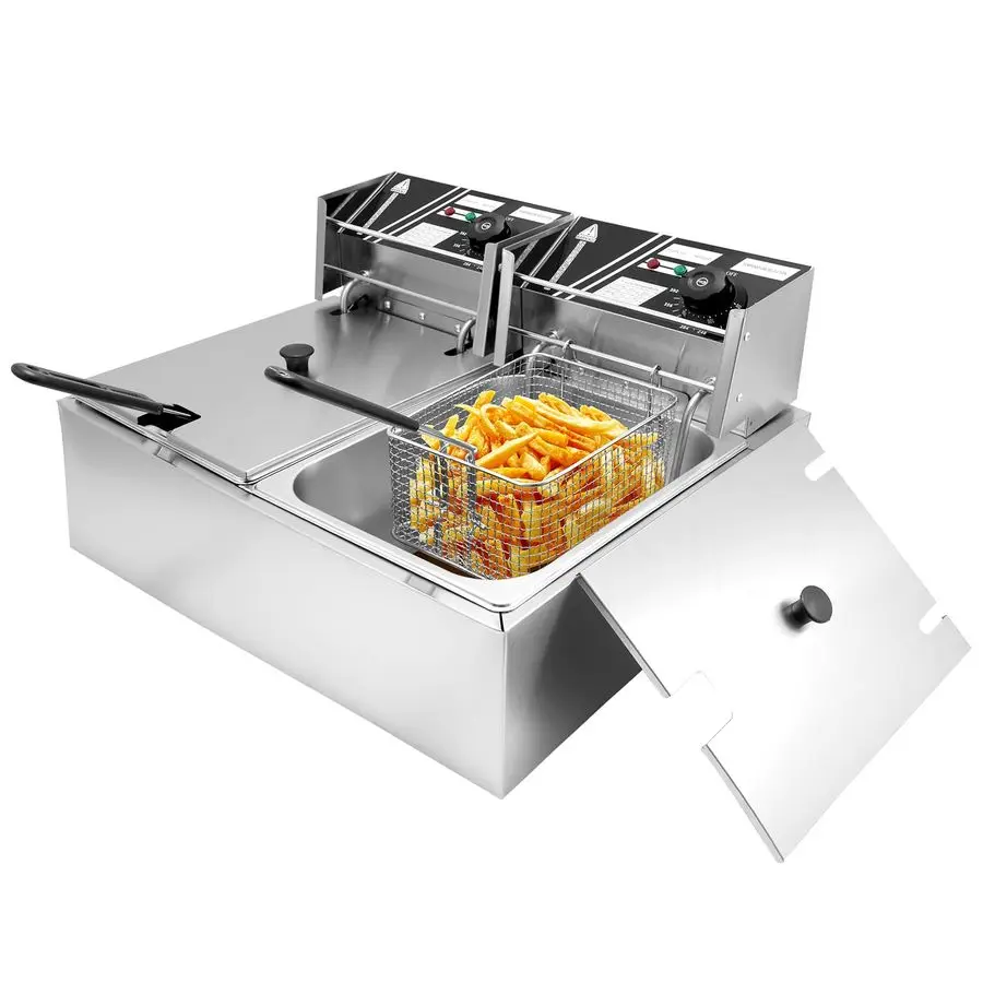 

Электрическая фритюрница с корзинами и крышками-амперы 12,7QT 12L, коммерческая фритюрница из нержавеющей стали, столешница, кухонная жарочная машина с температурой