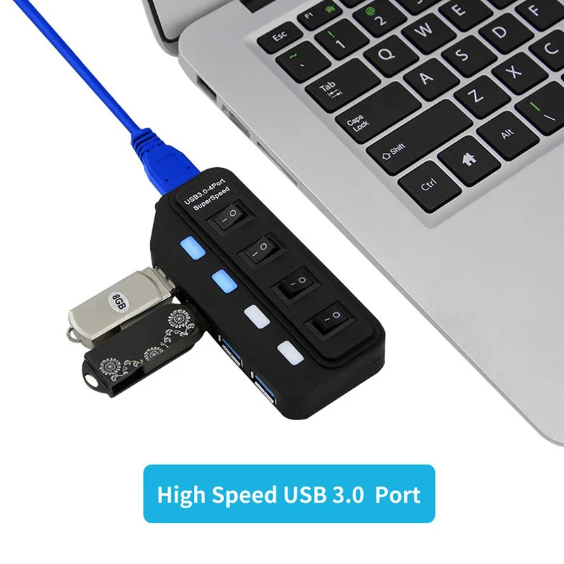 4 Ports USB 3.0 HUB 5Gbps High Speed Expander Multi USB Splitter Adapter with LED Lamp for PC Computer Laptop Accessories