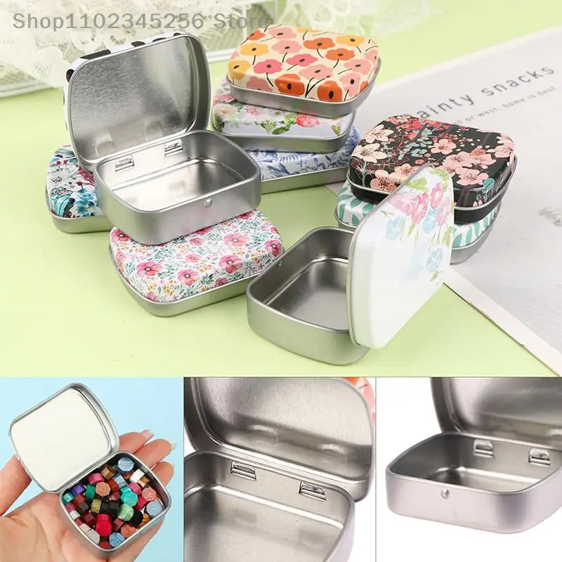 Portable Mini Metal Hinged Tin Box with Lid Rectangular Container Small Storage Kit Candy Pill Cases forHome Organizer