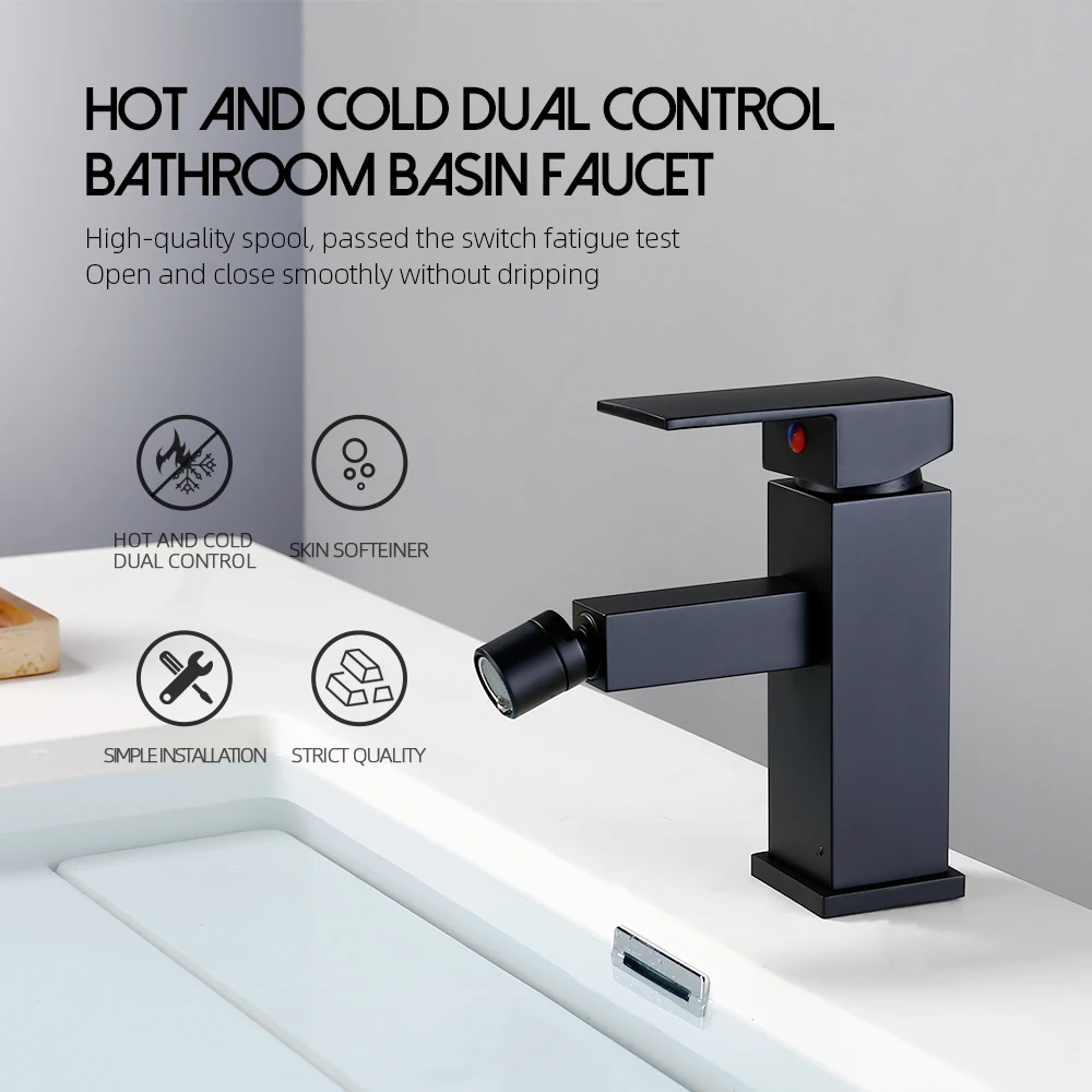 Imagem -02 - Torneira Pia do Banheiro Preto 360 Girar Misturador Sobressalente Bidé Single Handle One Hole Torneira de Água Quente e Fria