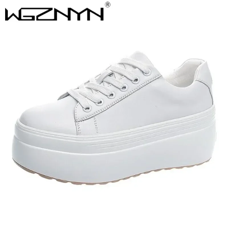 

Дизайнерская осенняя женская повседневная обувь из натуральной кожи, супер толстые женские кроссовки на танкетке 8 см на платформе, массивная обувь, летняя обувь для скейтборда