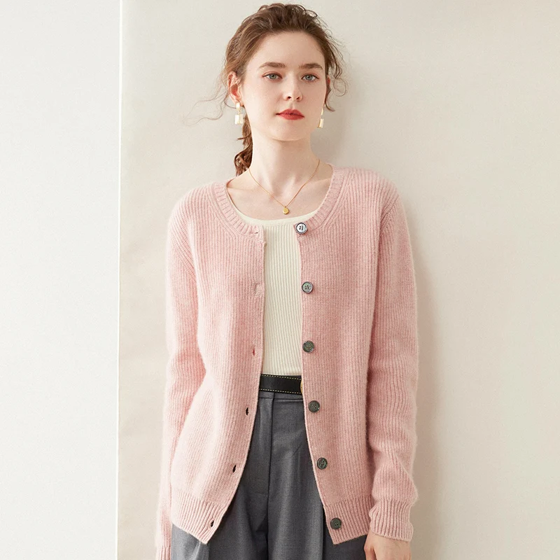 Autumn and winter new 100% cashmere cardigan casual cashmere sweater women's cardigan o collar warm bottom knit shirt top