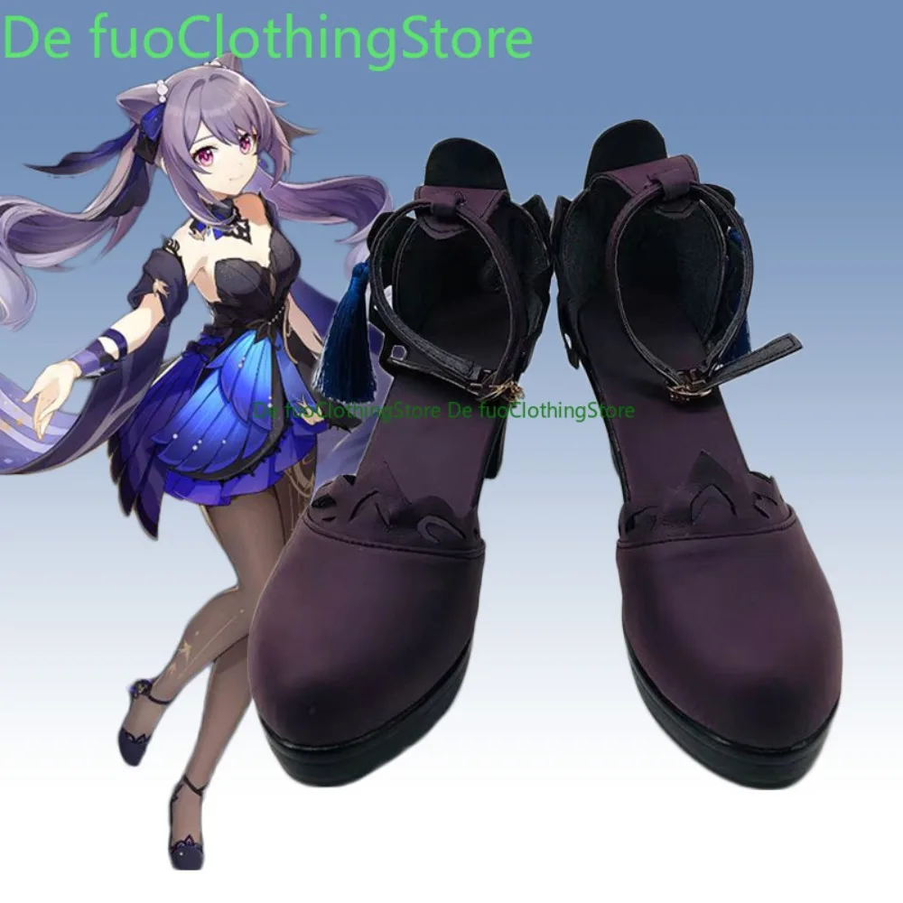 DefuoClothing Genshin Impact Keqing Cosplay Shoes Anime Boots Anime Game Role-playing Shoes And Boots Halloween Party
