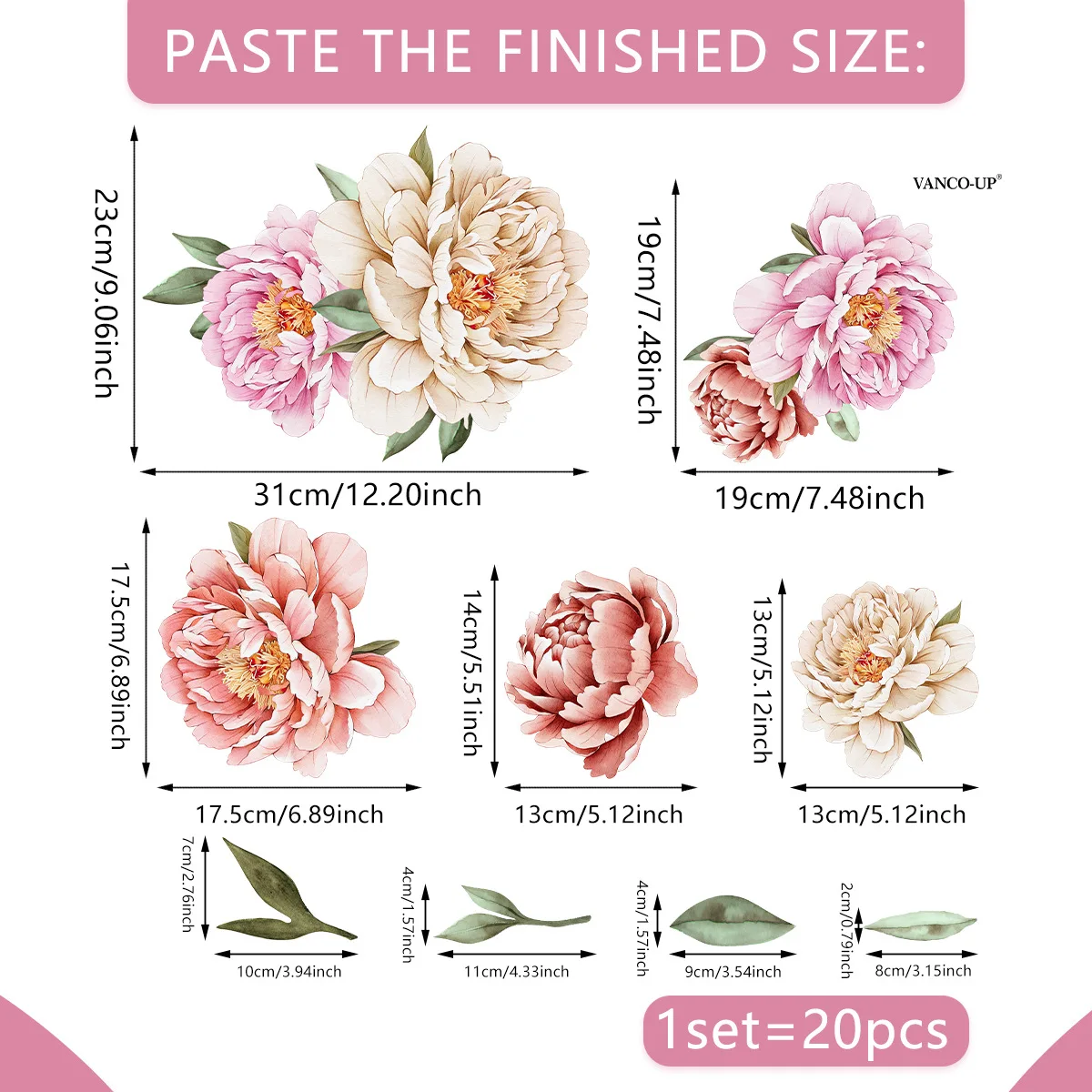 Non-PVC Floral Wall Decals - Self-Adhesive No-Residue Flower Stickers for Living Room & Bedroom Decor