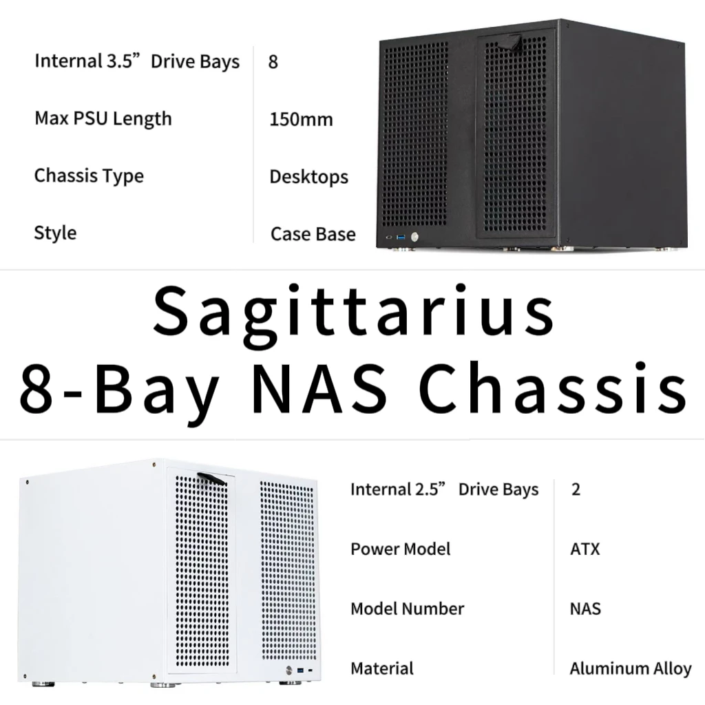 

Hot Sale Sagittarius 8-Bay NAS Chassis with Backplane Case ATX Power Supply MATX Motherboard Full Height PCIE UNRAID Black White