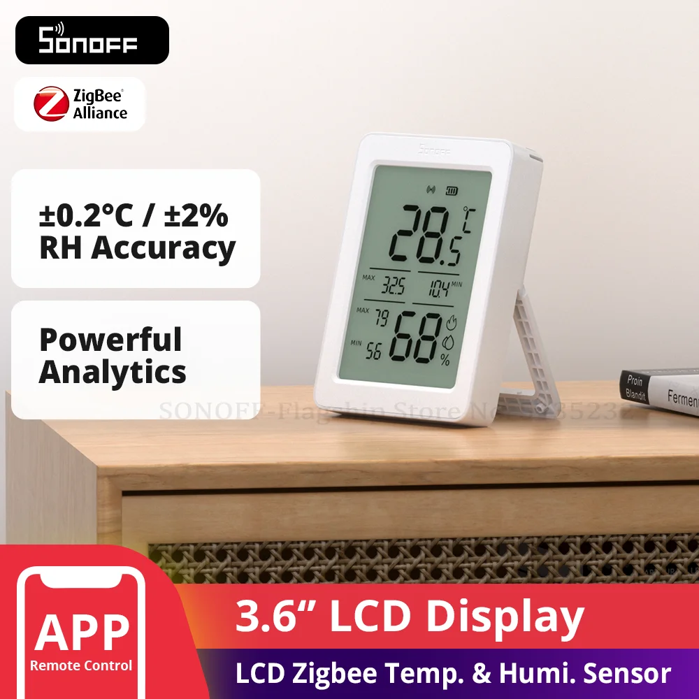 SONOFF SNZB-02DR2 AirGuard TH 3.6 ''LCD Zigbee capteur de température et d'humidité App surveillance fonctionne avec Apple Home Via Matter Bridge