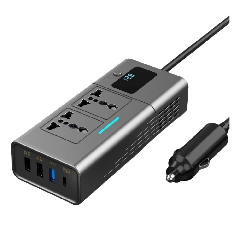 

200W Car Power Inverter DC 12V To AC 220V Power Converter With 3 USB A Ports And 1 USB C Ports LED Display