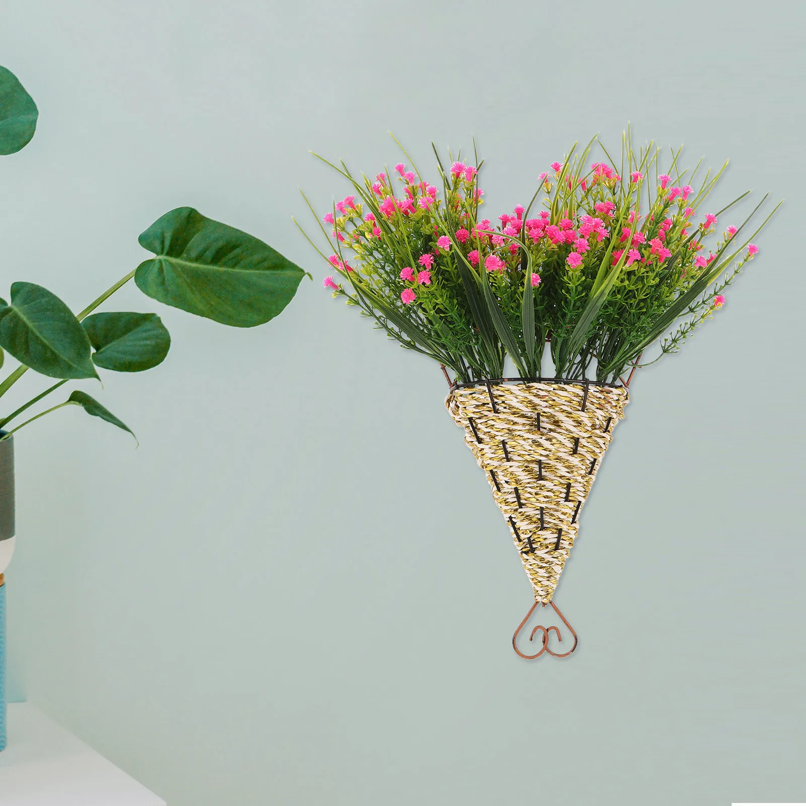 

Hanging Fake Flowers in Woven Basket Lifelike Faux Greenery for Patio Backyard Decor Wall Art Planter Bedroom Office Farmhouse