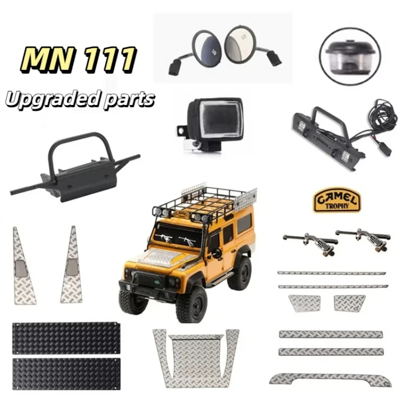 Mn111 Rc Crawler Metal Upgrade Parts Front Bumper Rearview Mirror Rain Visor Camel Trophy For 1/18 Scale Land Rover Defender