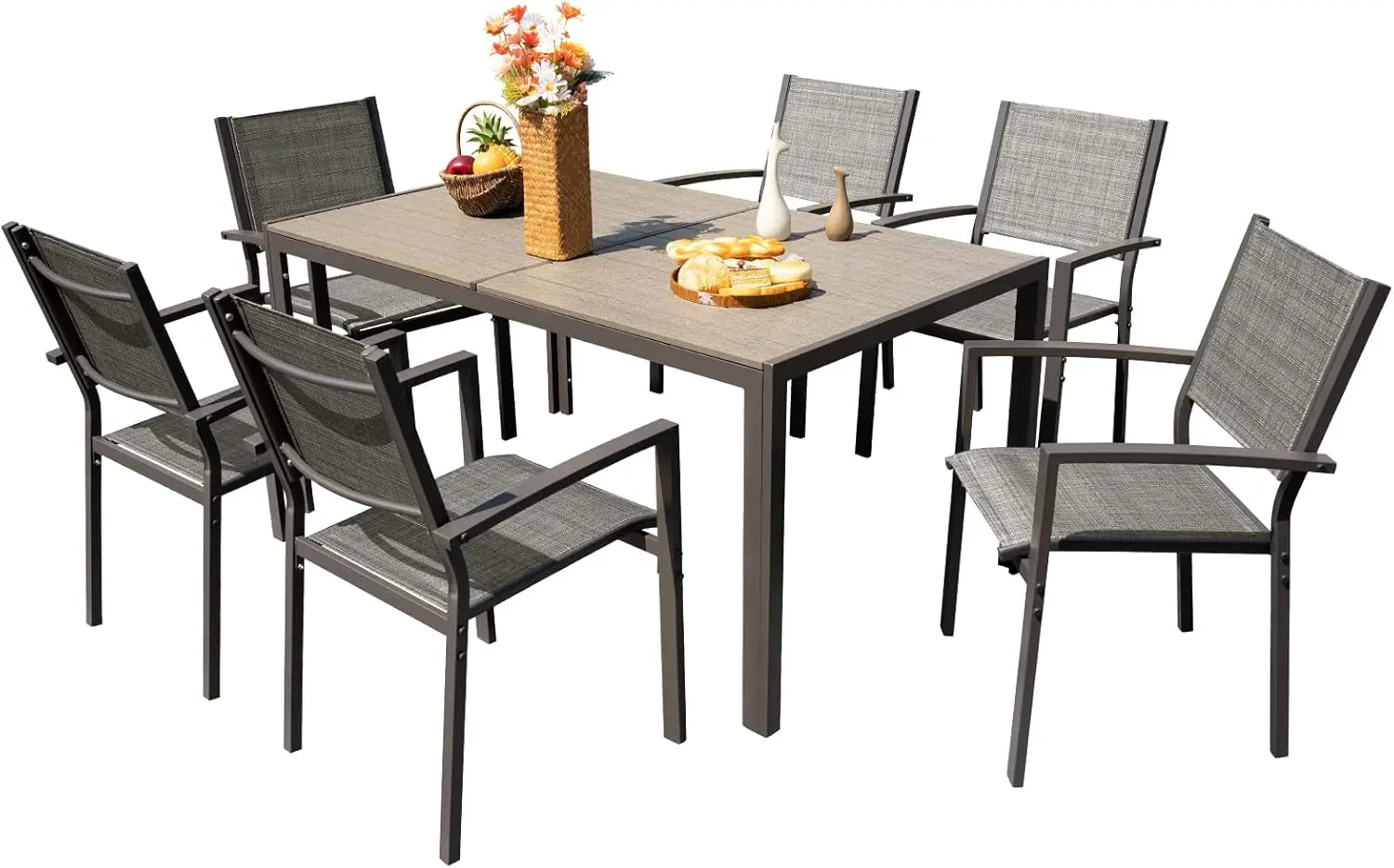 

Devoko 7 Piece Patio Dining Set, Outdoor Furniture Patio Table and Chairs Set (Grey)