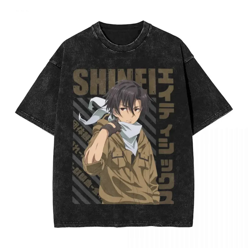 Washed T Shirts 86 Shinei Nouzen Hip Hop Casual T-Shirts Oversize Anime Streetwear 100% Cotton Summer Tops Tees Men Women