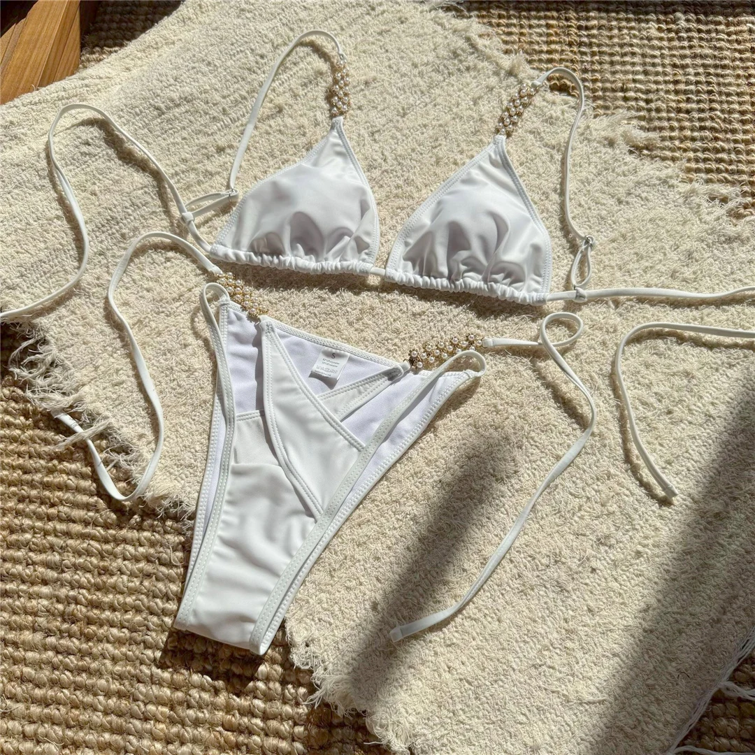 Neuer glänzender Bikini mit ausgeschnittenen, hohen Beinausschnitten, Damen-Badeanzug, zweiteiliger Bikini-Set, Badebekleidung, Badeanzug, Schwimmanzug V6459 – Detail 12