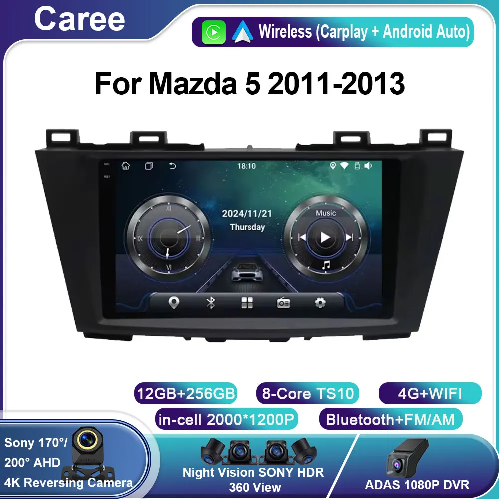

Video Player Android 14 Carplay Car Stereo Radio GPS Navi WIFI Compatible For Mazda 5 2011-2013 Navigation Multimedia No 2din