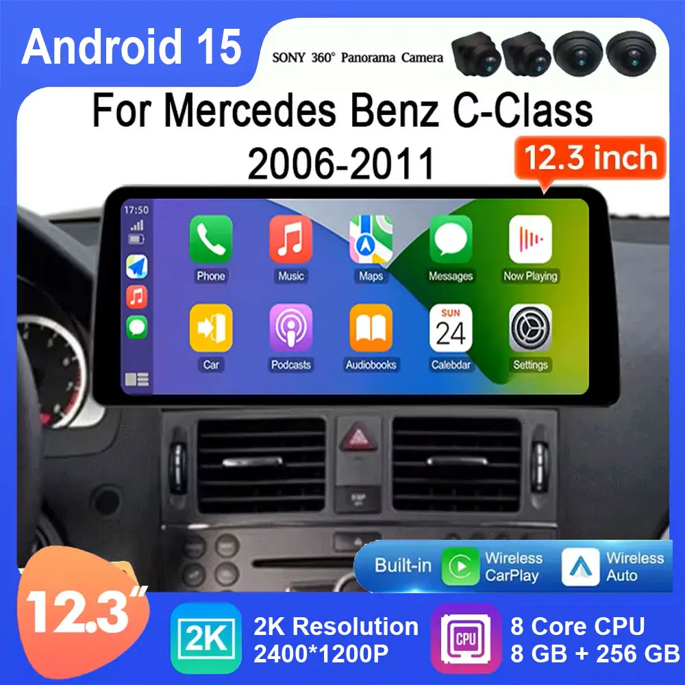 

12.3 Inch For Mercedes Benz C-Class W204 S204 2006-2011 Android 15 Screen Car GPS Multimedia Video Player Radio Head 4G Carplay
