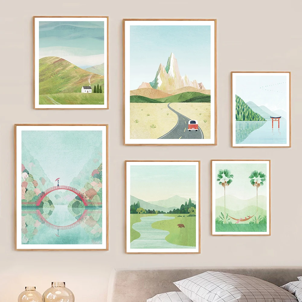 Cottage In The Hills Art Print Mountain Highway Travel Landscape Canvas Spring Outing Road Trip Poster Painting Room Home Decor