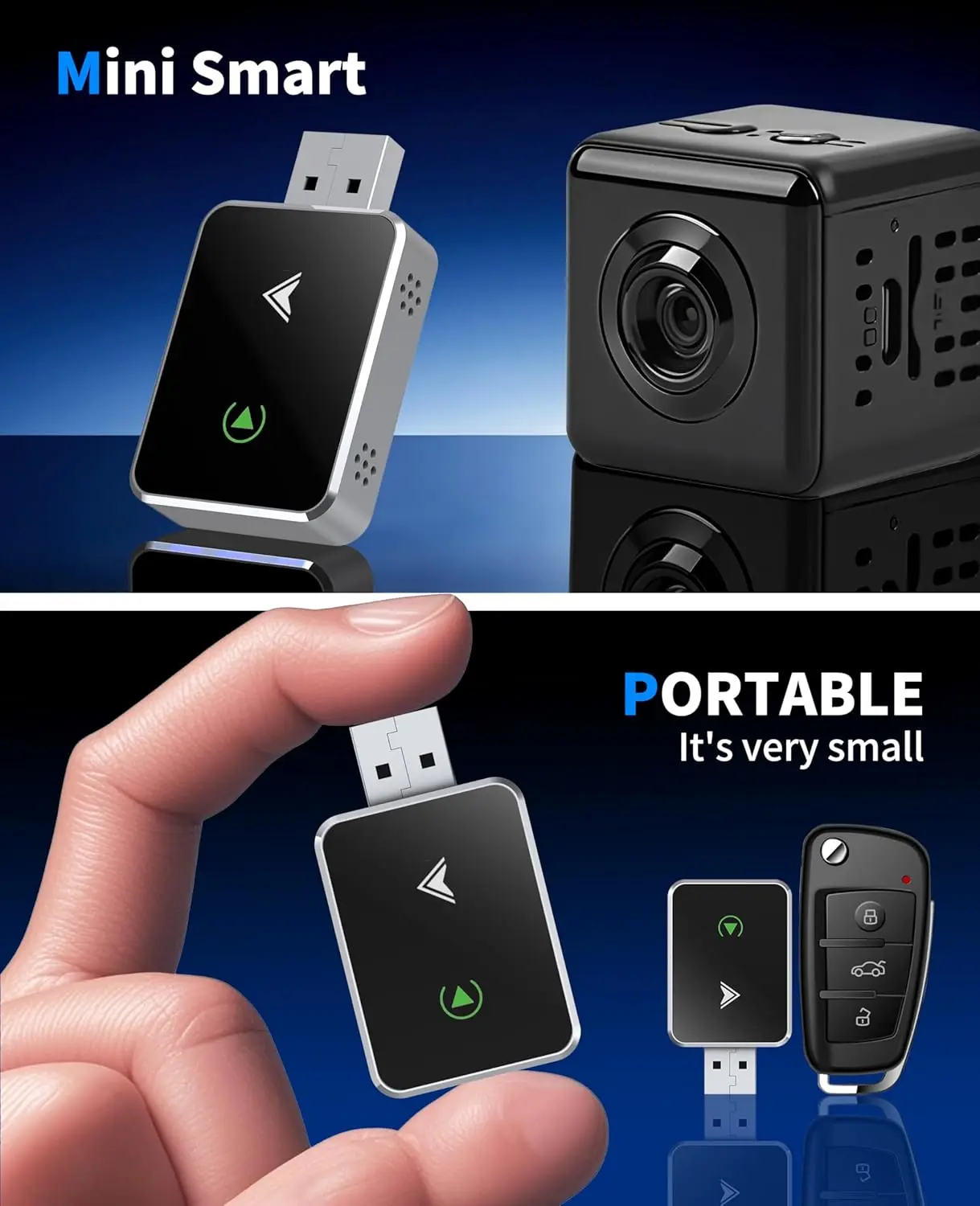 Adaptateur CarPlay sans fil, mise à jour de l'adaptateur Android Auto 2025, taille Mini 5.4x2.8x1cm, Conversion de câble USB et USB-C/Type C, prise