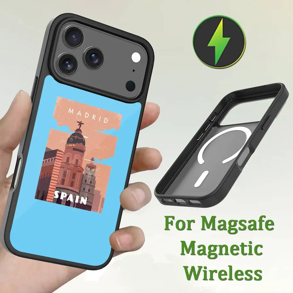 Funda de teléfono con sello artístico de billete de viaje para iPhone 13,12,11,16,15,17,14,Pro,Max,Plus,Mini,Magsafe, carga inalámbrica magnética