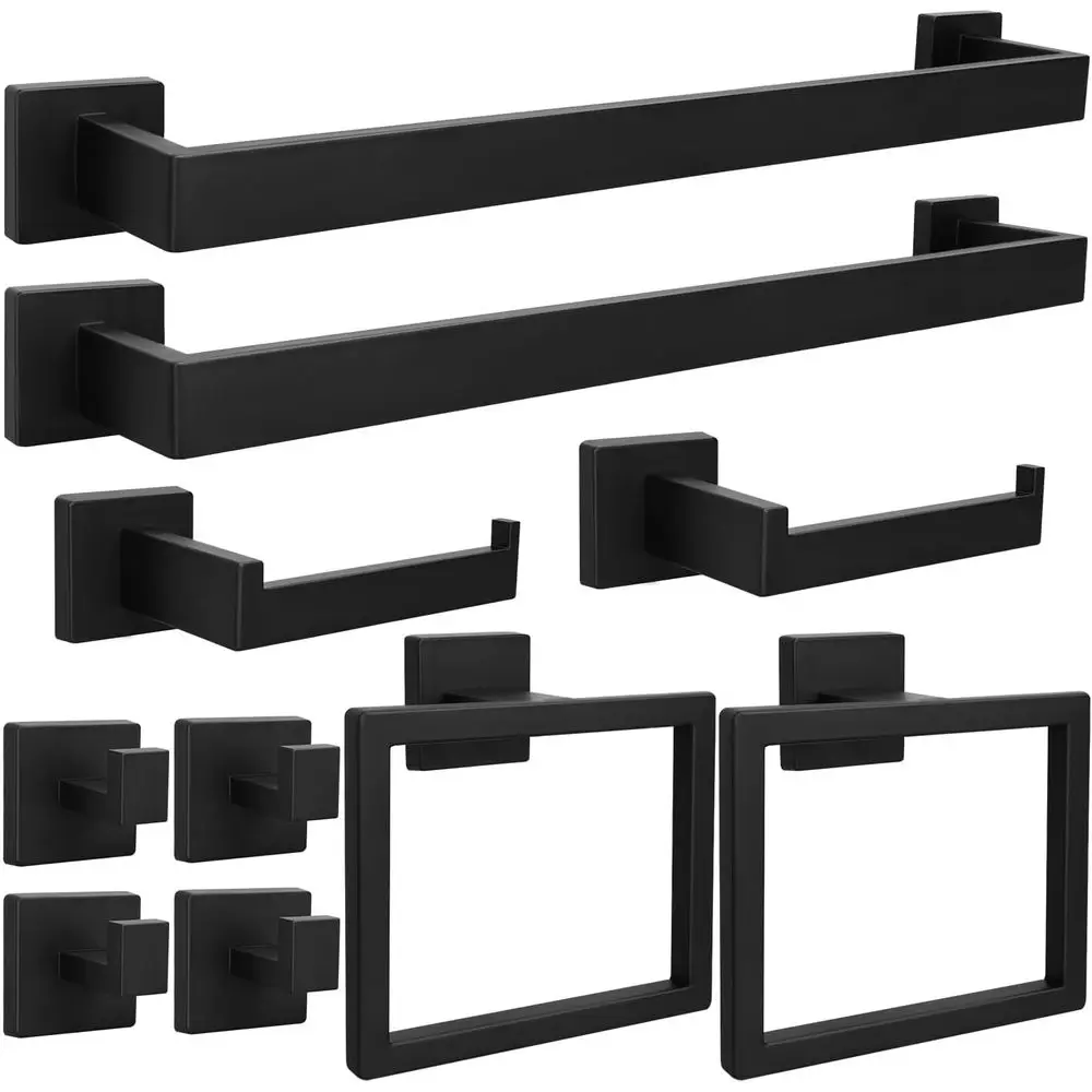 

10pcs Bathroom Hardware Set, 24in Towel Bar, Square Towel Bar, Towel Ring, Toilet Paper Holder, Towel Hooks, SUS304 Stainless St