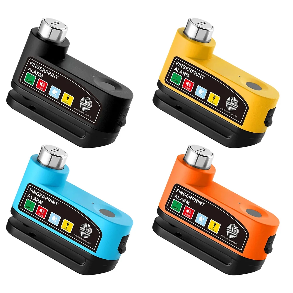 For Street Parking 12*12*7 Fingerprint Disc Lock 120dB Alarm Disc Lock Fingerprint Lock Aluminum Alloy Construction