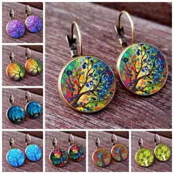 2024 Colorful Tree of Life Round Earrings Colorful Tree Pendant French Earrings Women's Favorite Charm Jewelry Earrings