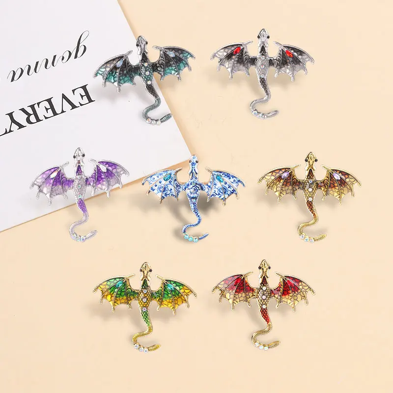 Fantasie-Drachen- und Waldtier-Emaille-Abzeichen, Strass-Kristall-Eichhörnchen-Vogel-Anstecker, Vintage-Tier-Metall-Brosche, Accessoire, Geschenk – Detail 2