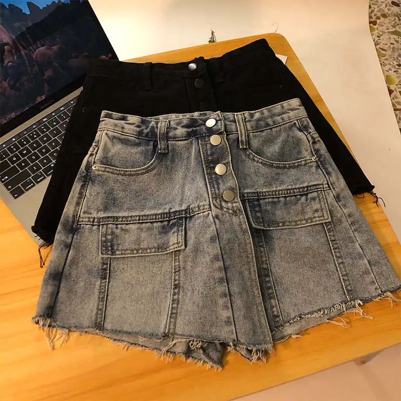 Nep Tweedelige Jeans Rokken Shorts Vrouwen Zomer Nieuwe Vet Mm Hoge Taille Denim Shorts Streetwear Casual Dames Zwart shorts C8088