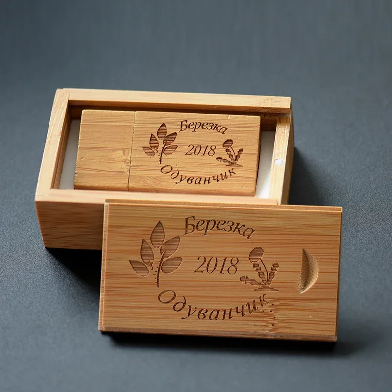 30pcs/lot Flash Drive Usb 2.0 Wooden + Box Pen Drive 4GB 8GB 16GB 32GB 64GB U Disk Free Custom Logo for Photography Wedding Gift