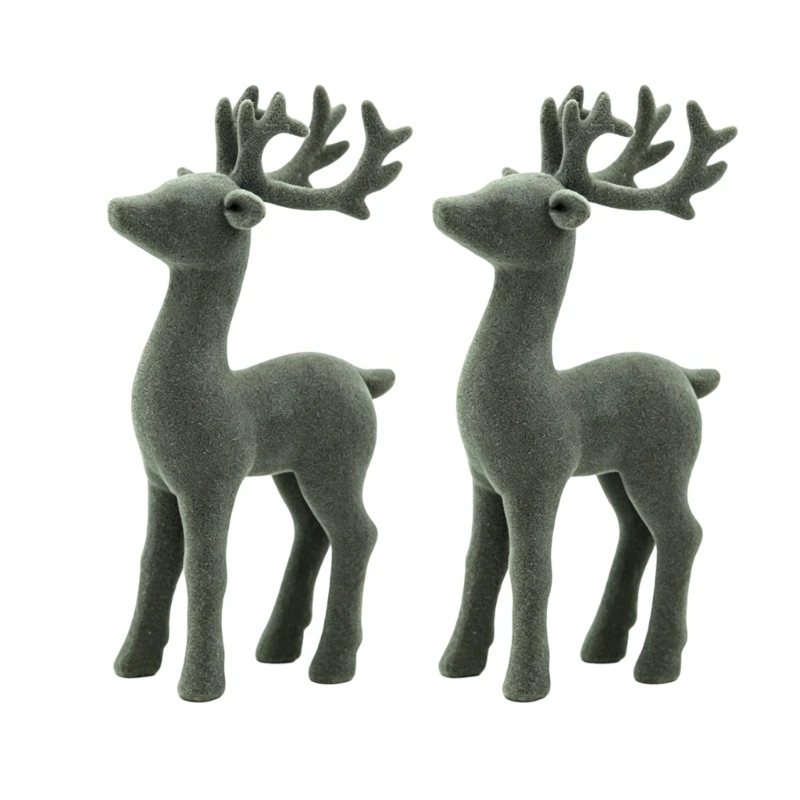 581C Flocking Reindeer Statues Centerpieces Christmas Deer Figurines Set of 2 Holiday Decors Home Display, Standing Deer Figures