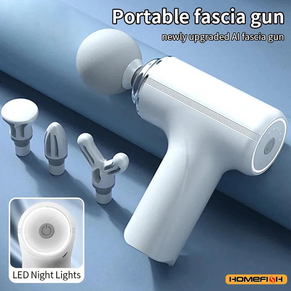 

HOMEFISH Portable Electric Massage Gun with 4 Interchangeable Heads & LED Light for Full Body Relaxation Electric Massage Gun