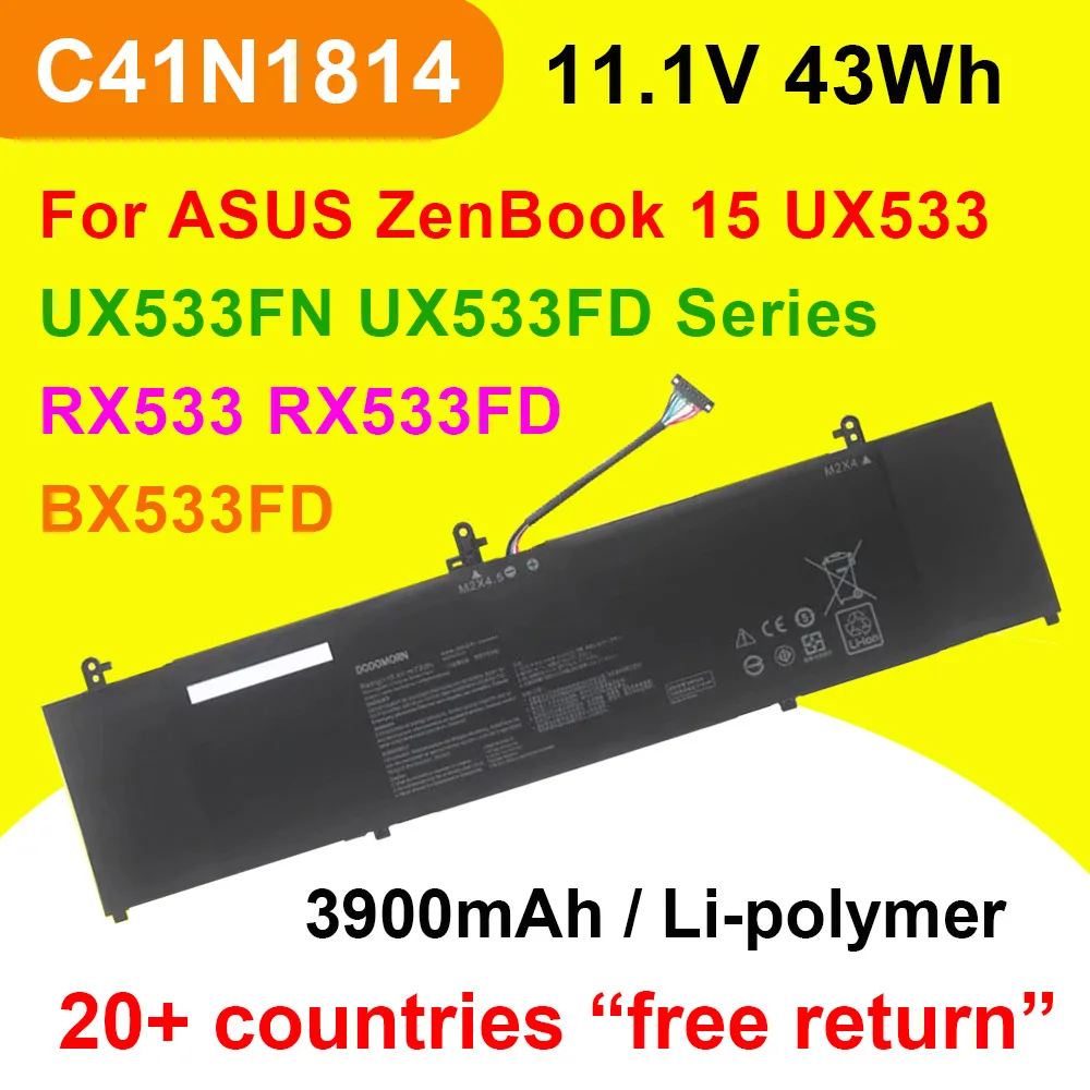 

C41N1814 Laptop Battery For ASUS ZenBook 15 UX533 UX533FD UX533FN RX533 RX533FD BX533FD Series 15.4V 73Wh 4800mAh Fast Shipping